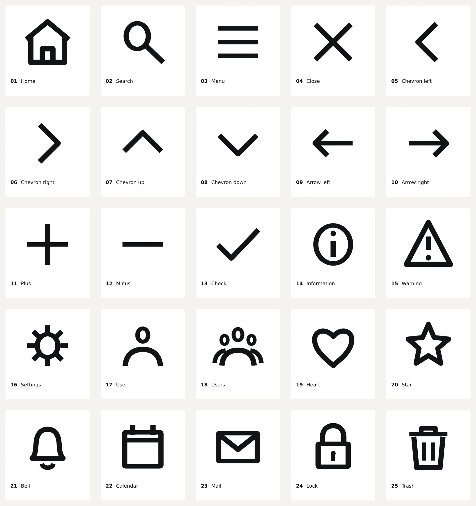 An icon family drawn from Open Sans counters and stroke character.