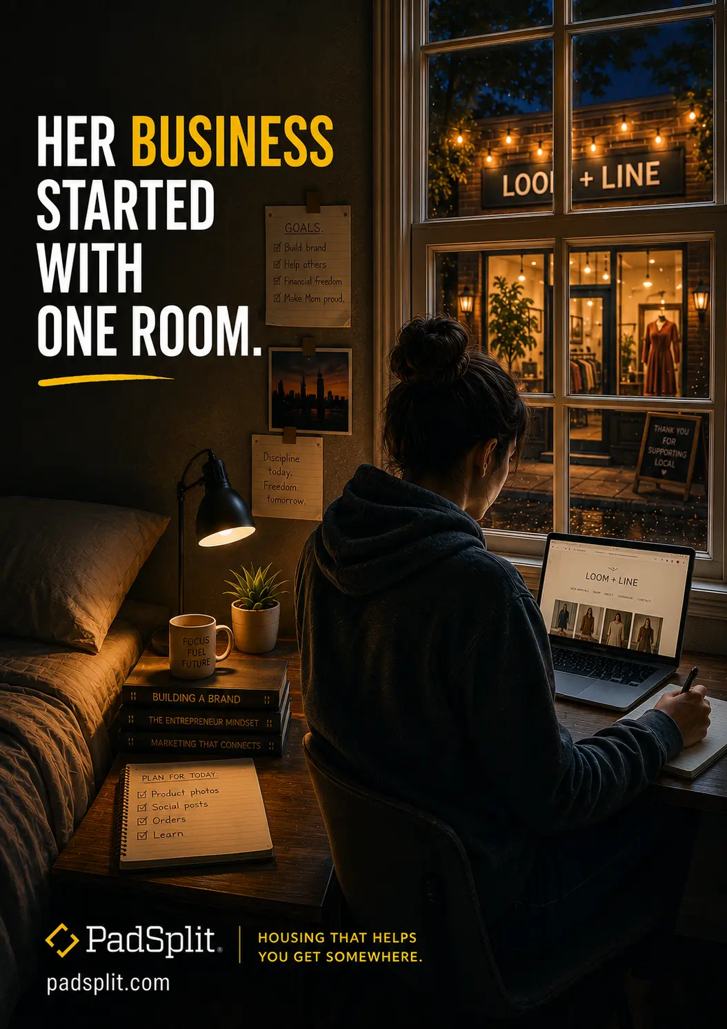 PadSplit ad: her business started with one room.