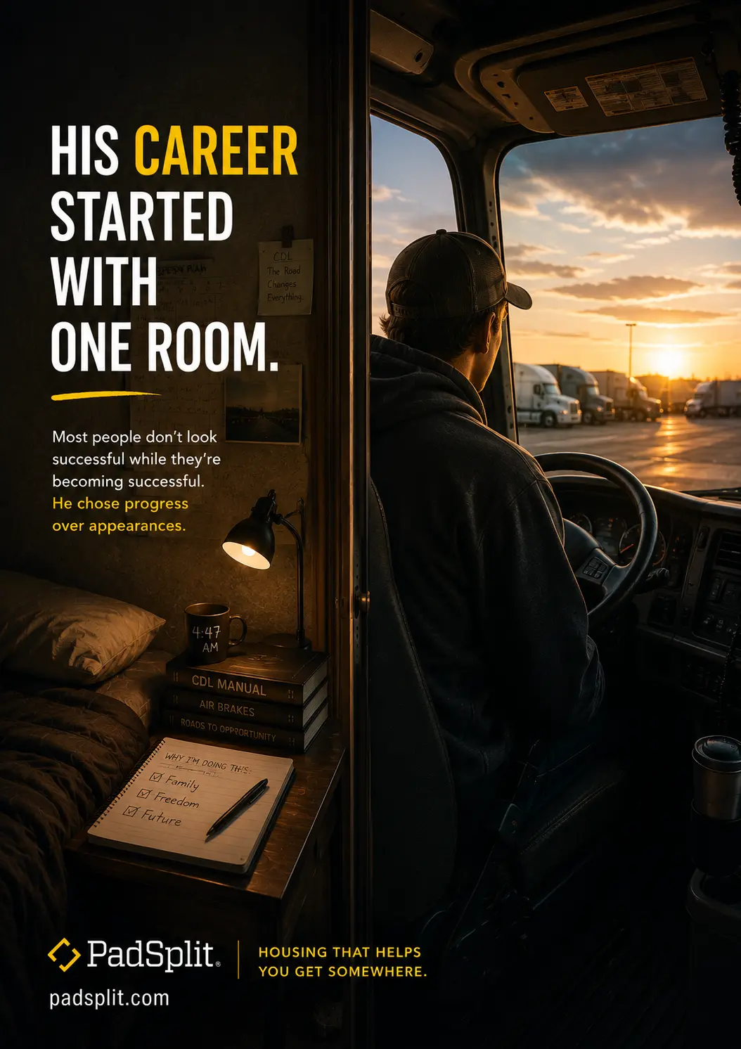 PadSplit ad: his career started with one room.